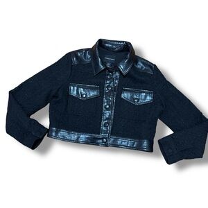 Christian Lacroix Black Button Front Crocodile Trim Tweed Boucle Jacket - Medium